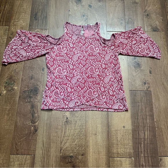 NWT lucky brand high low bell sleeve blouse top shirt women Sz 1X red white - Picture 2 of 10